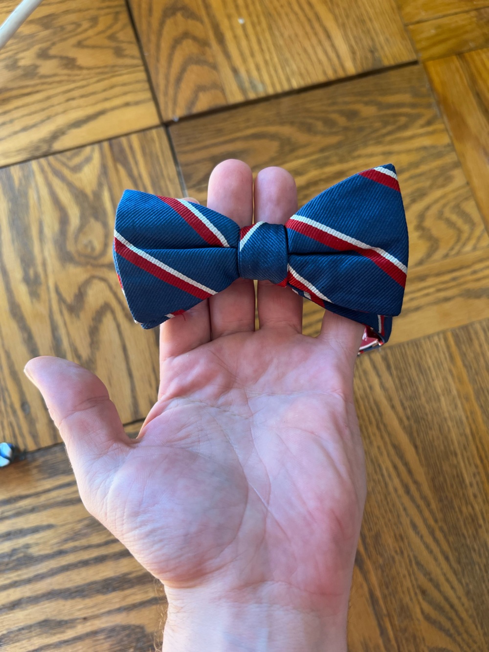 Original Penguin Navy Blue Bow Tie with Red and White Stripes